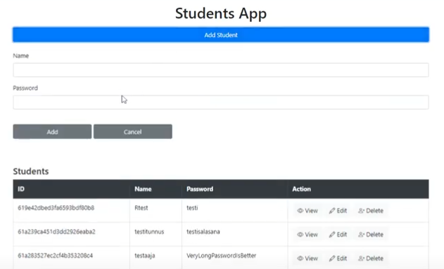 Screenshot of the Students App.